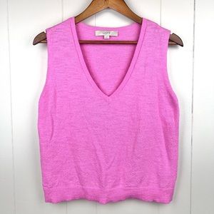 LOFT Barbie Pink Linen Knit V-Neck Sleeveless Sweater Vest size XS